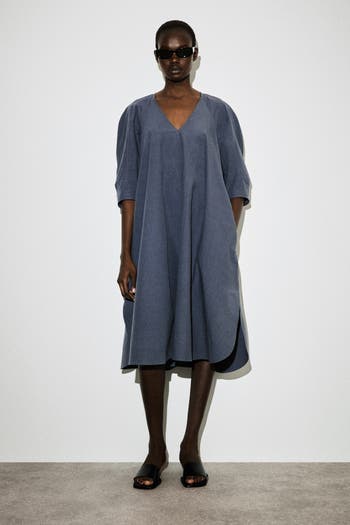 COS Rounded V-Neck Cotton Midi Dress | Nordstrom