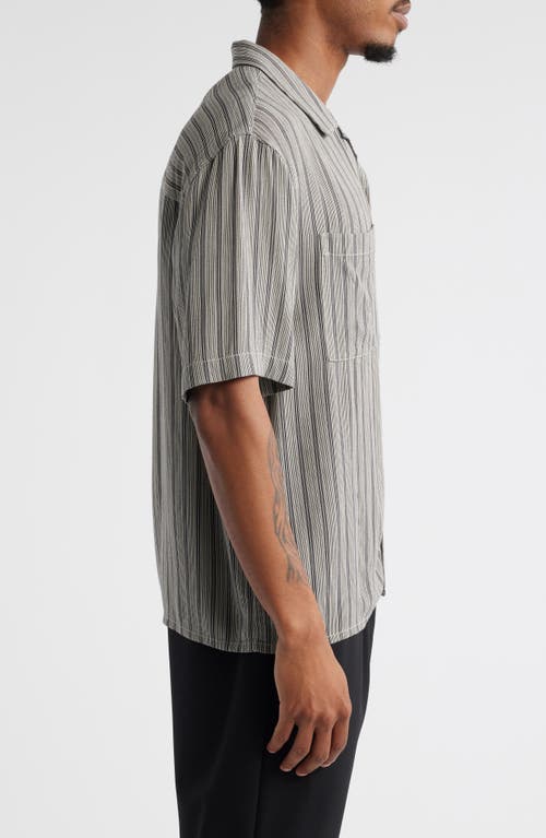Open Edit Stripe Camp Shirt In Gray