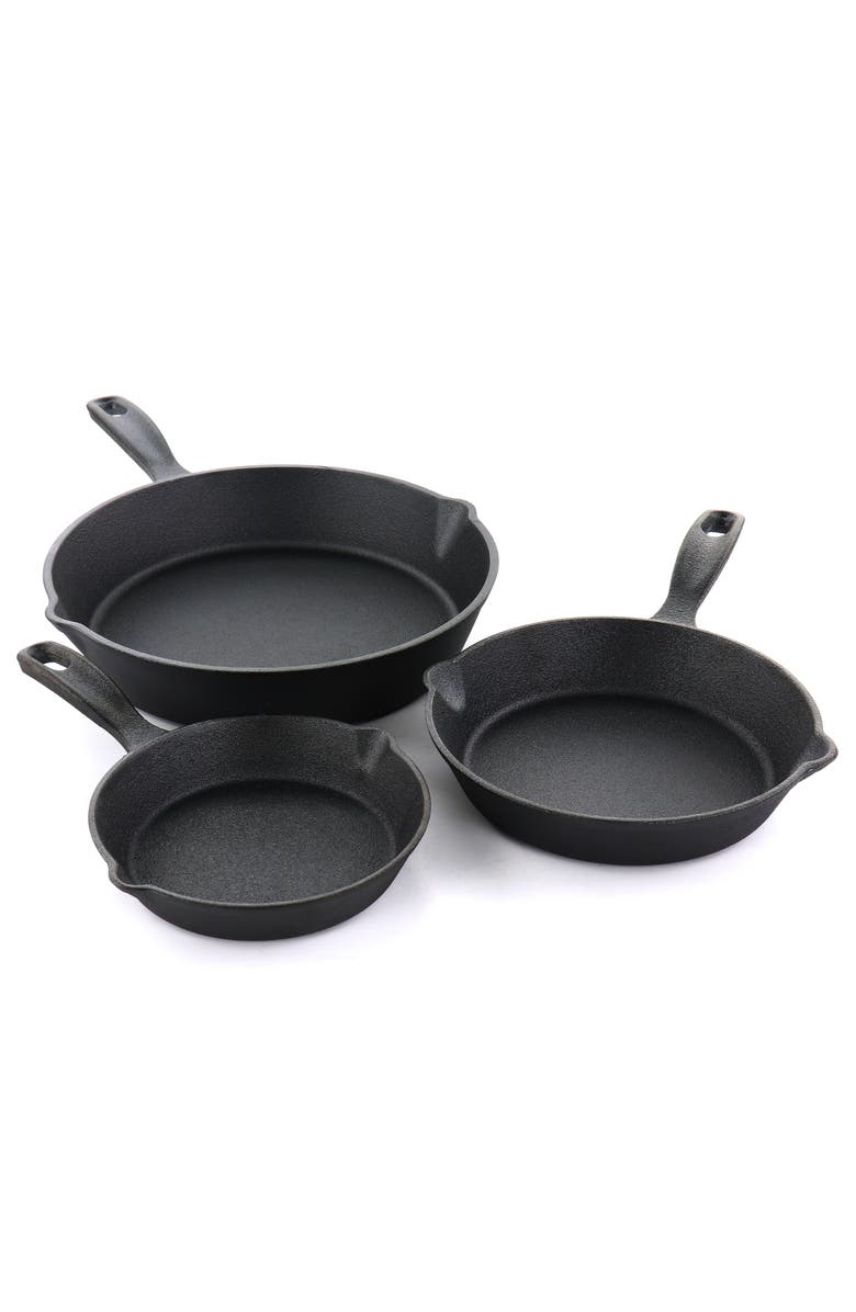 OSTER Castaway 3 Piece Cast Iron Pre-Seasoned Frying Pans, Alternate, color, Black