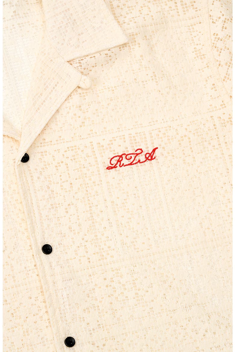 Nathan Oversized Open Weave Button-Up Camp Shirt, Alternate, color, SAND CURSIVE
