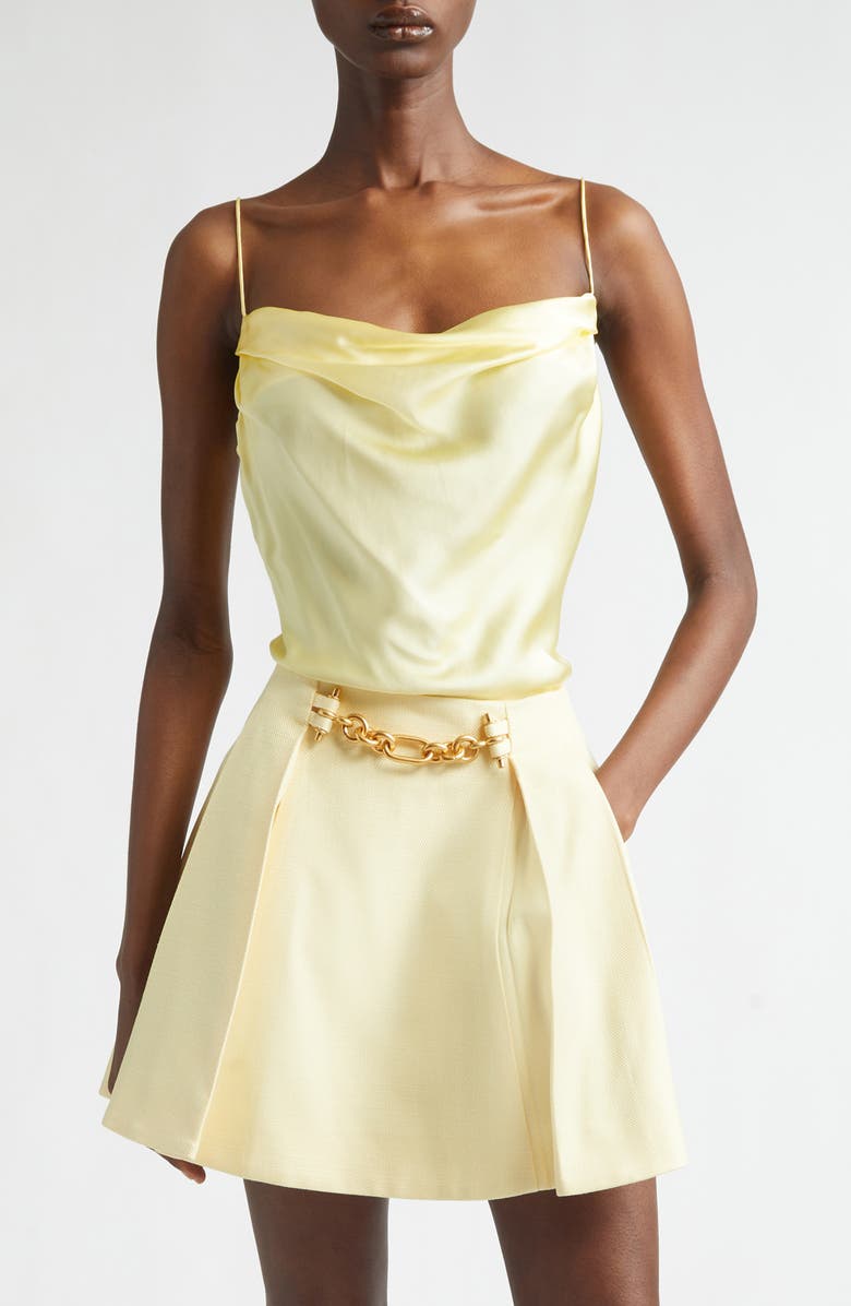 Balmain Thin Straps Silk Satin Camisole, Main, color, 1Gd Pale Yellow