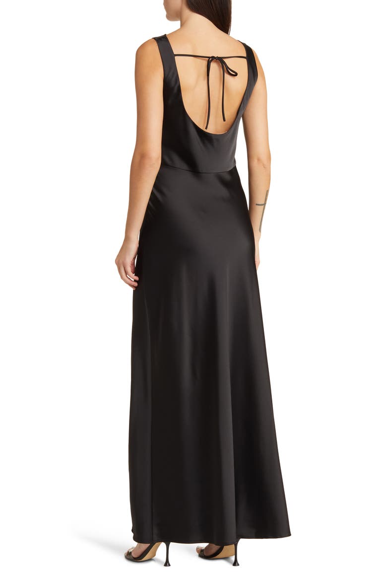 The Lea Cowl Neck Satin Gown, Alternate, color, BLACK