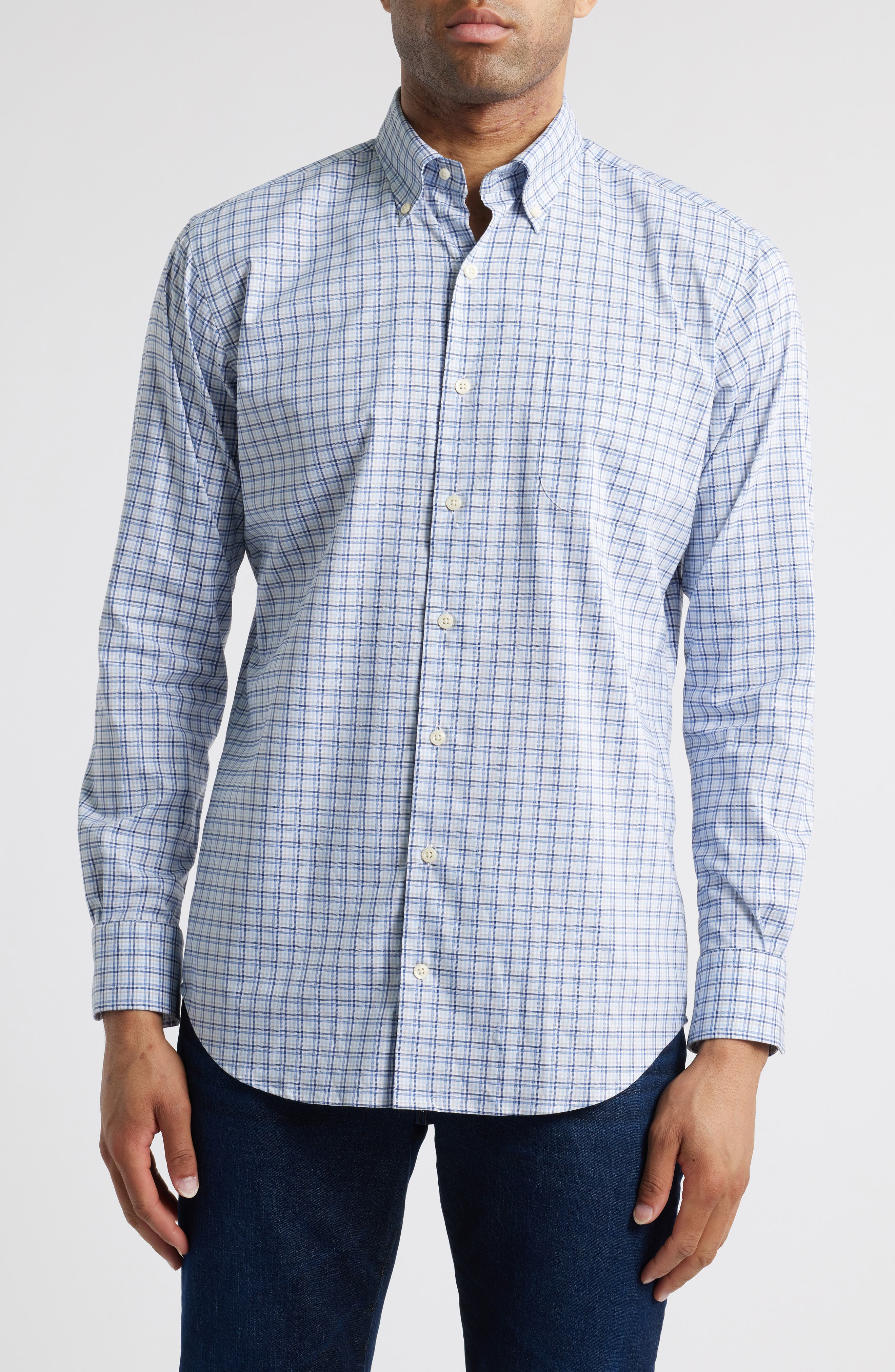 Peter Millar Albert Crown Lite Check Performance Button-Down Shirt