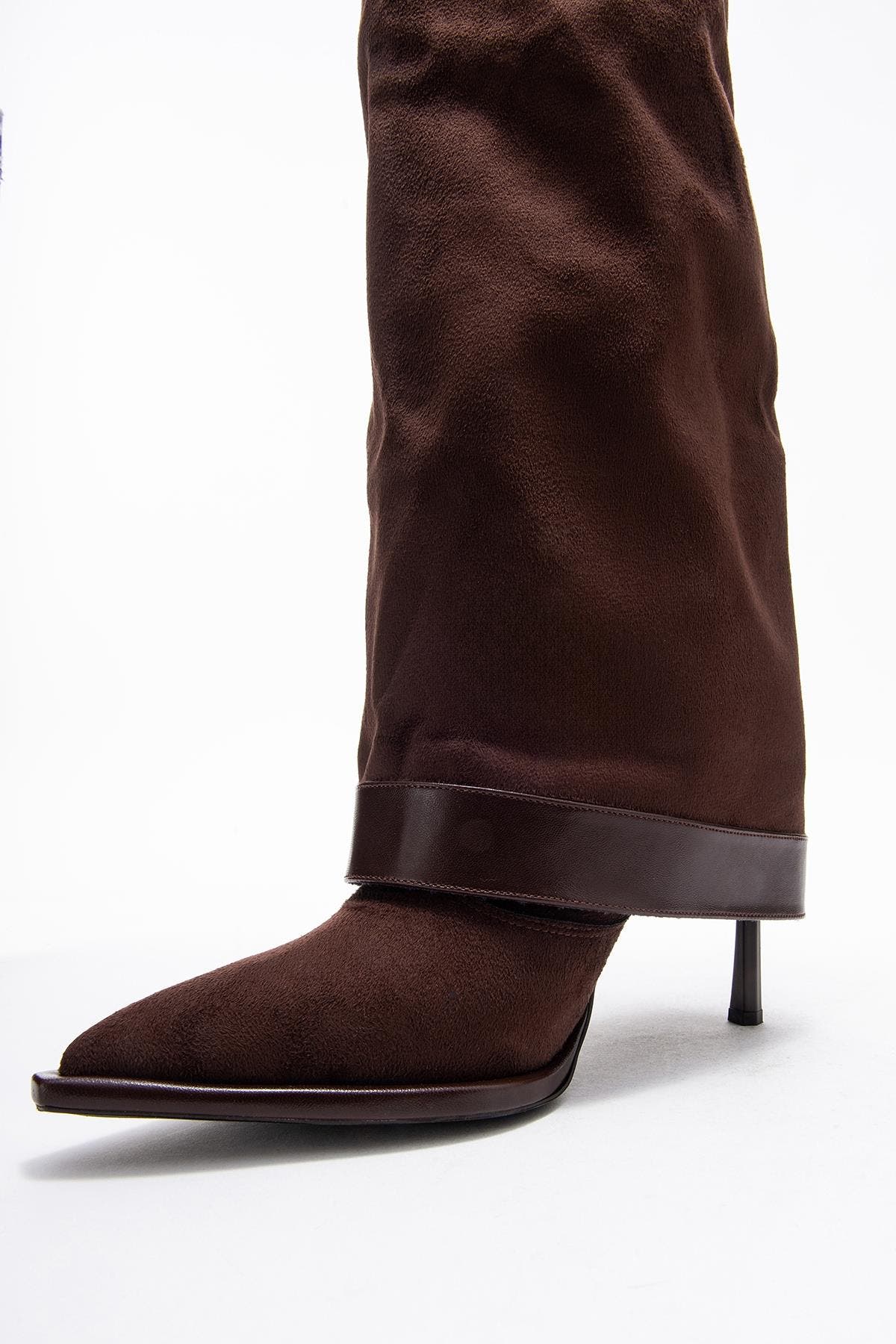 Prologue Shoes Elva Buckle Strap Knee High Boot, Alternate, color, Brown Suede Faux Leather
