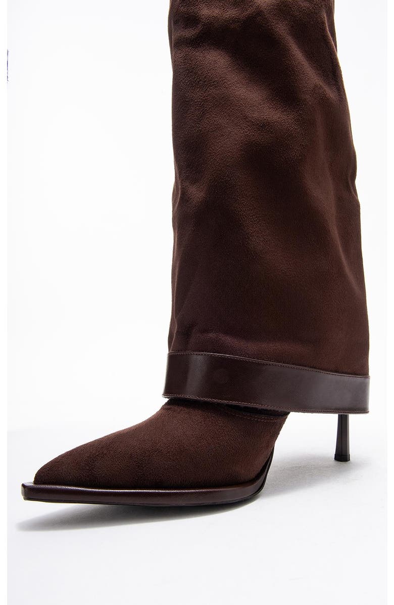 Prologue Shoes Elva Buckle Strap Knee High Boot, Alternate, color, Brown Suede Faux Leather