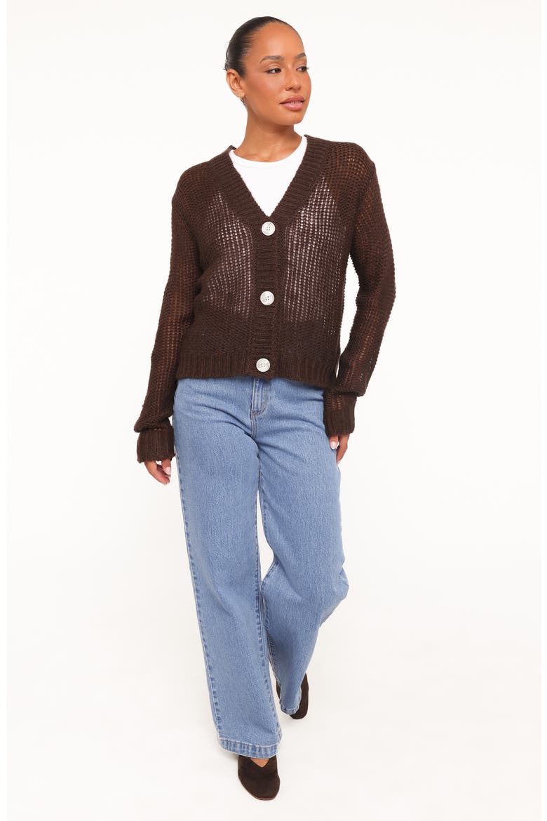 Gardner Open Stitch V-Neck Cardigan, Alternate, color, COFFEE