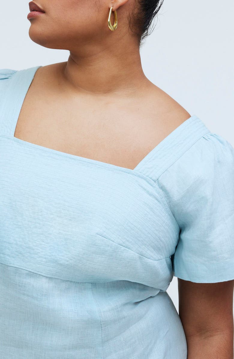 Madewell Square Neck Linen Minidress, Alternate, color, Blue Heron