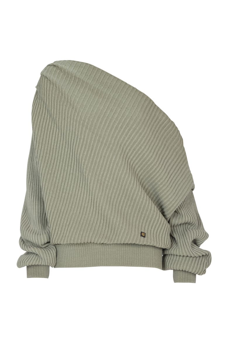 Draped asymmetrical jumper in ribbed silk knit, Alternate, color, green