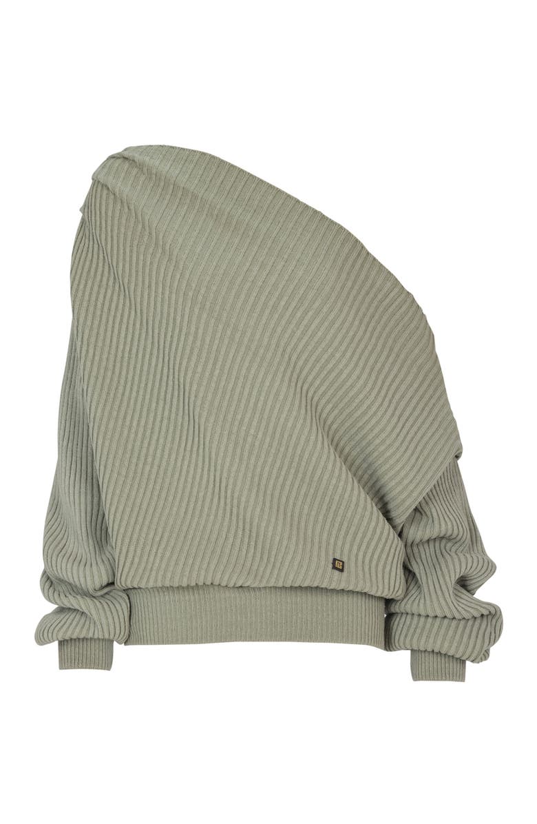 Balmain Draped asymmetrical jumper in ribbed silk knit, Alternate, color, Green
