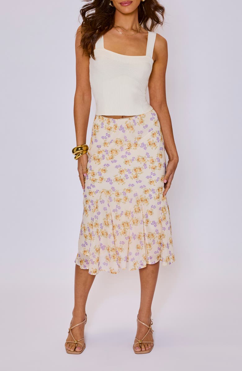 VICI Collection Honey Hues Floral Midi Skirt, Alternate, color, 