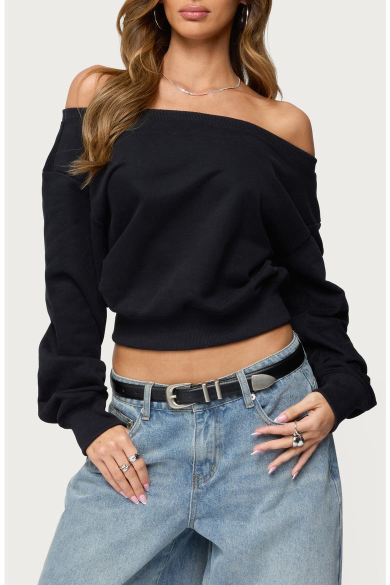 Christy Off the Shoulder Cotton Blend Sweatshirt, Main, color, BLACK
