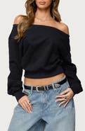 EDIKTED Christy Off the Shoulder Cotton Blend Sweatshirt