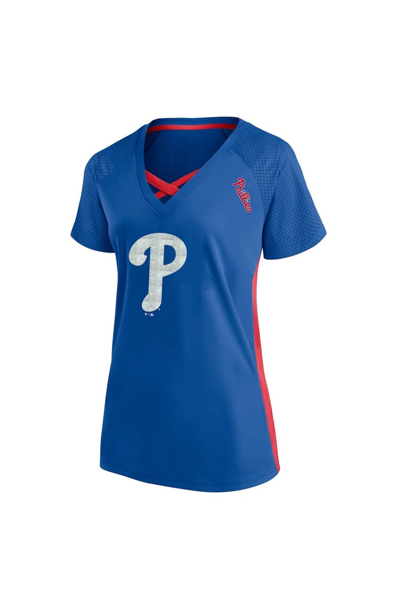 PROFILE Women's Profile Royal Philadelphia Phillies Plus Size Glitter Raglan V-Neck T-Shirt, Alternate, color, Royal