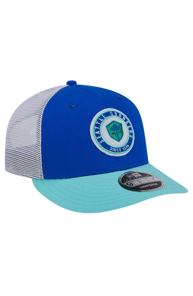 New Era Men's New Era Blue Seattle Sounders FC Throwback Trucker Low Profile 9FIFTY Snapback Hat, Alternate, color, Blue