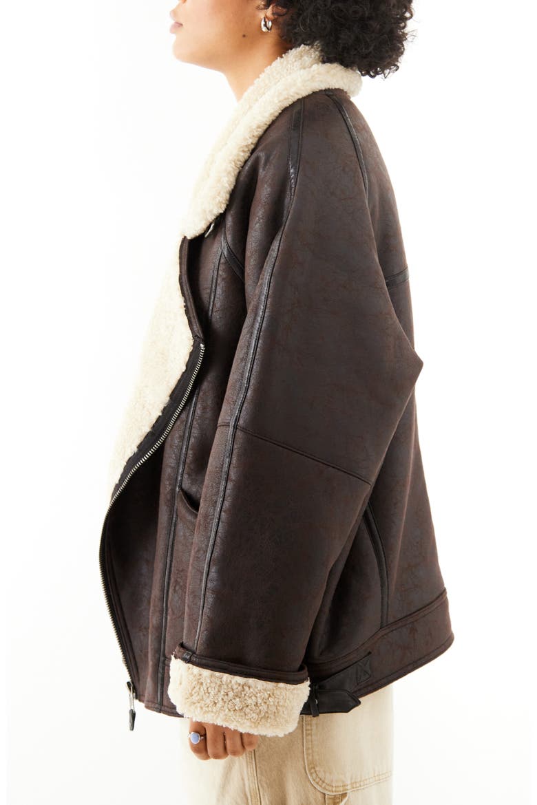 Ella Faux Shearling Lined Faux Leather Aviator Jacket, Alternate, color, CHOC