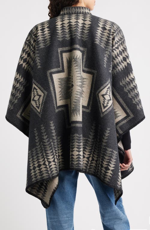 Pendleton Harding Jacquard Virgin Wool Poncho In Gray