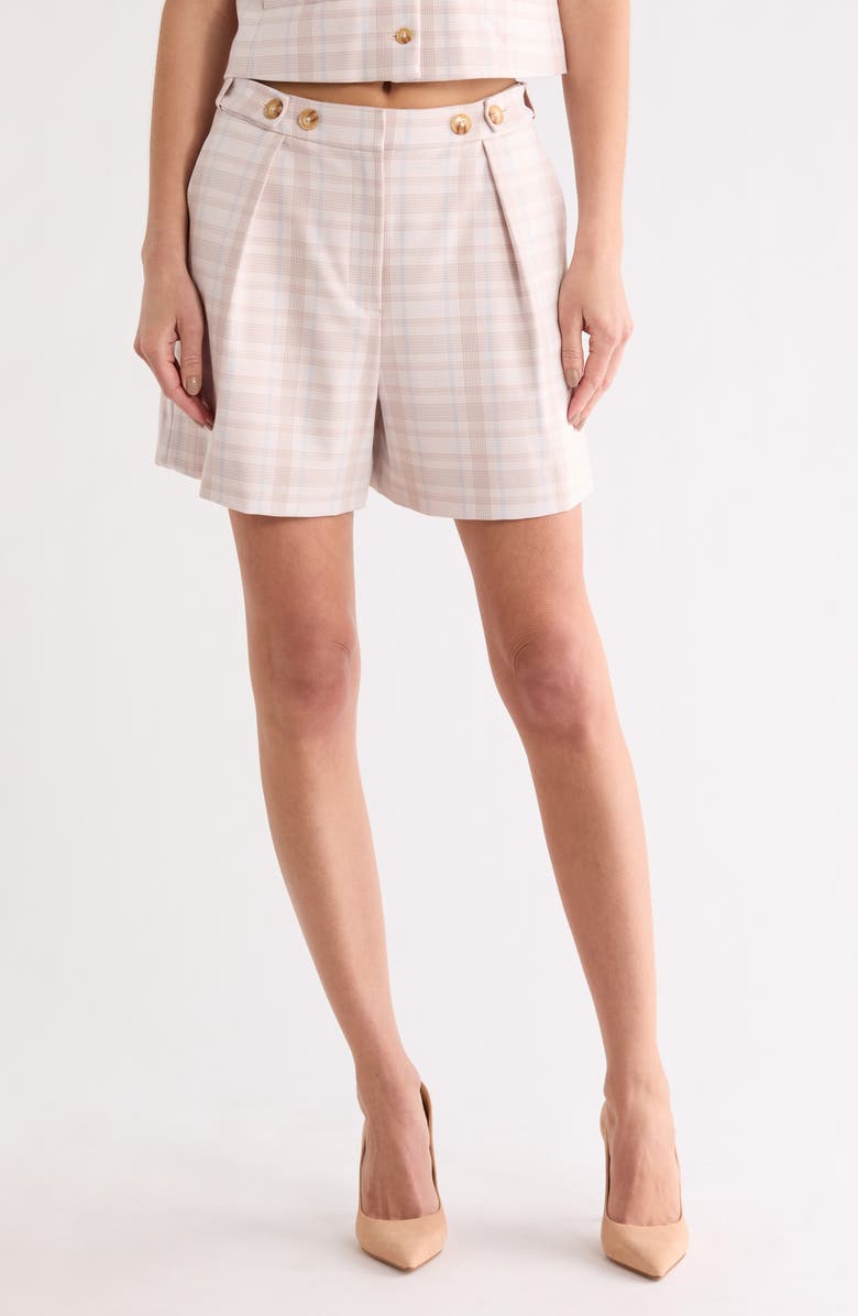 Derek Lam 10 Crosby Boswell Plaid Shorts, Main, color, Taupe/ Blue Plaid