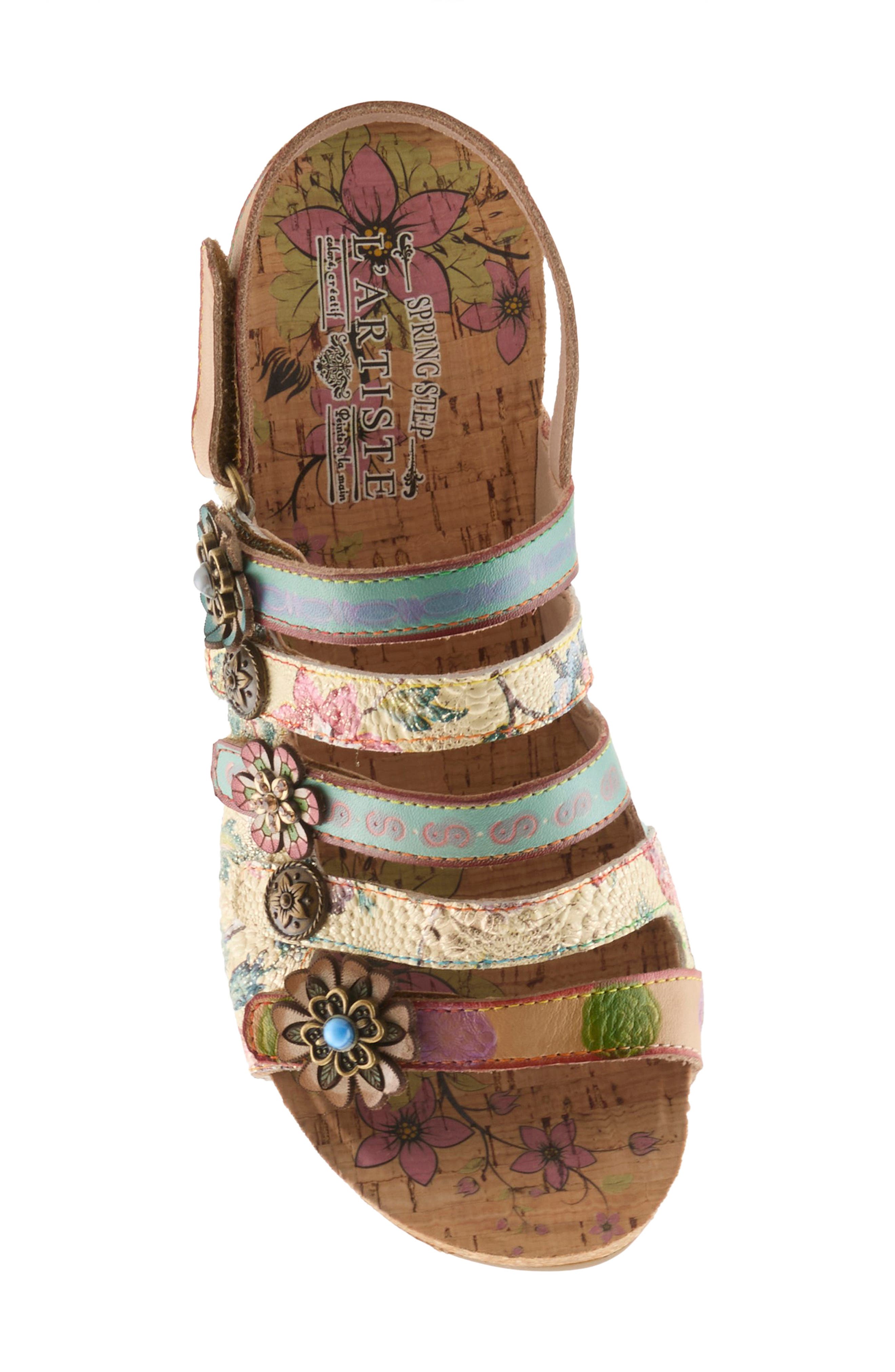 L
Artiste by Spring Step Buckle It Up Strappy Wedge Sandal, Alternate, color, Beige Multi