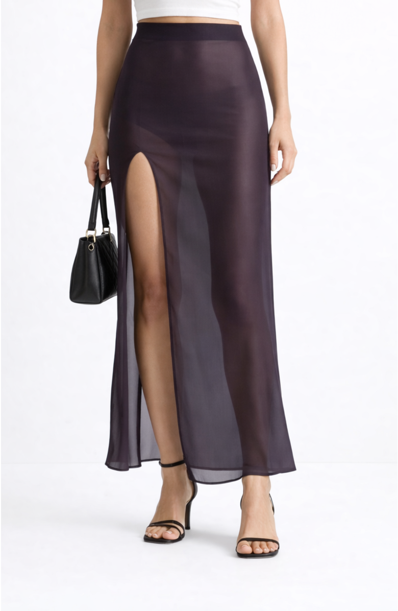 LECHERY<sup>®</sup> Lustrous Sheer High-waisted Maxi Skirt With Side Slit, Alternate, color, Black