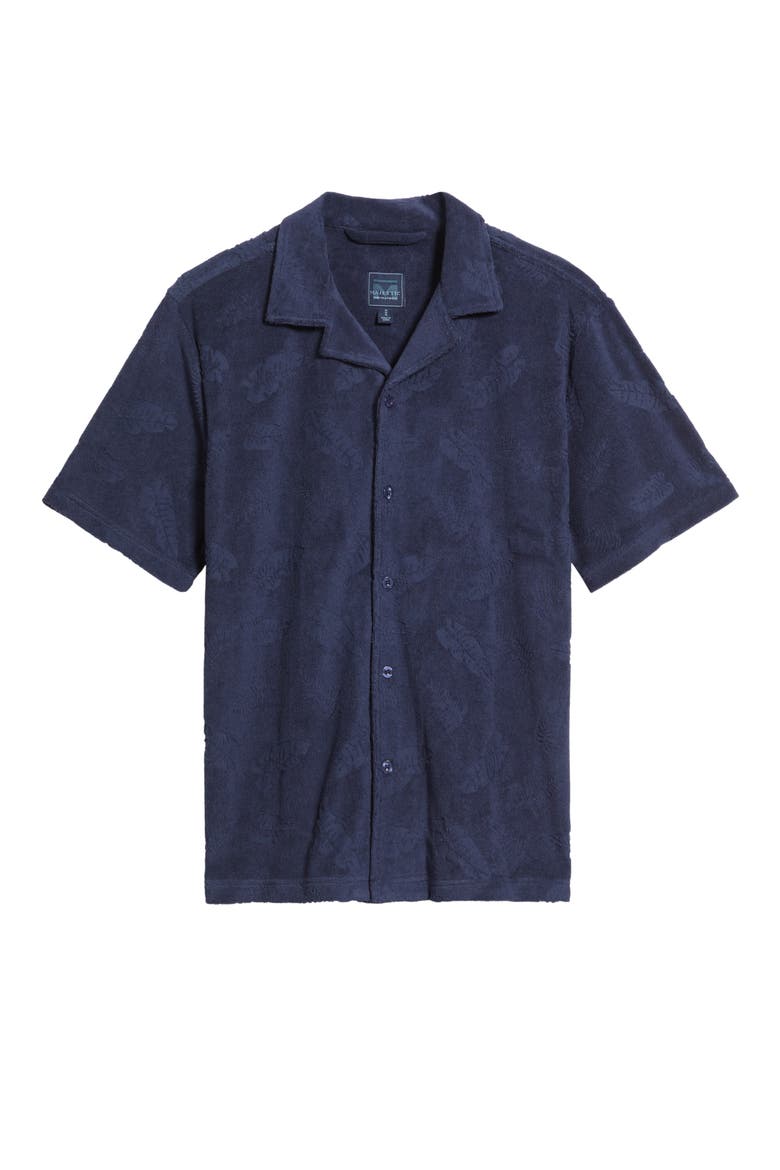 Shadow Hibiscus Cotton Blend Terry Cloth Camp Shirt, Alternate, color, NAVY HIBISCUS
