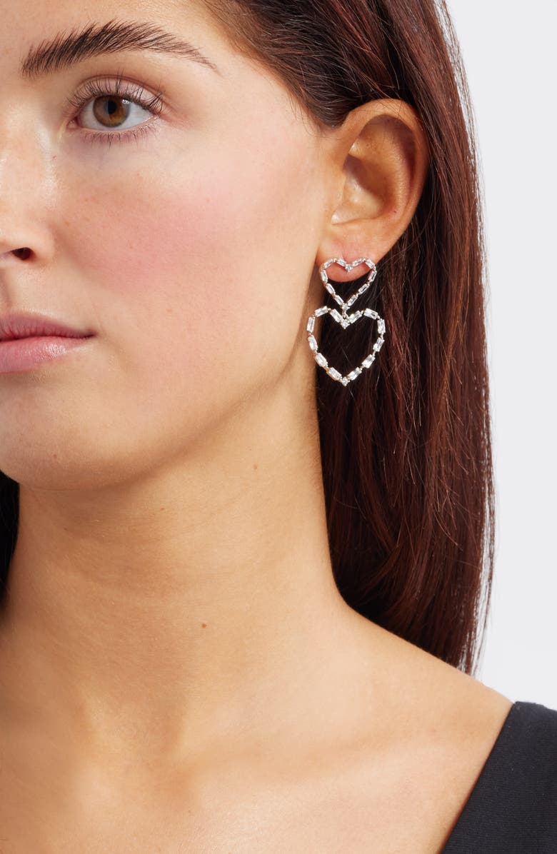 Nordstrom Double Cubic Zirconia Open Heart Drop Earrings, Alternate, color, 