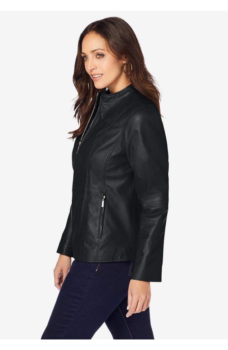Jessica London Zip Front Leather Jacket, Alternate, color, Black