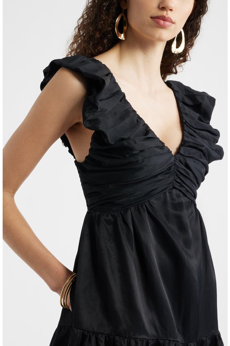 Ruched Tiered Mini Sundress, Alternate, color, BLACK
