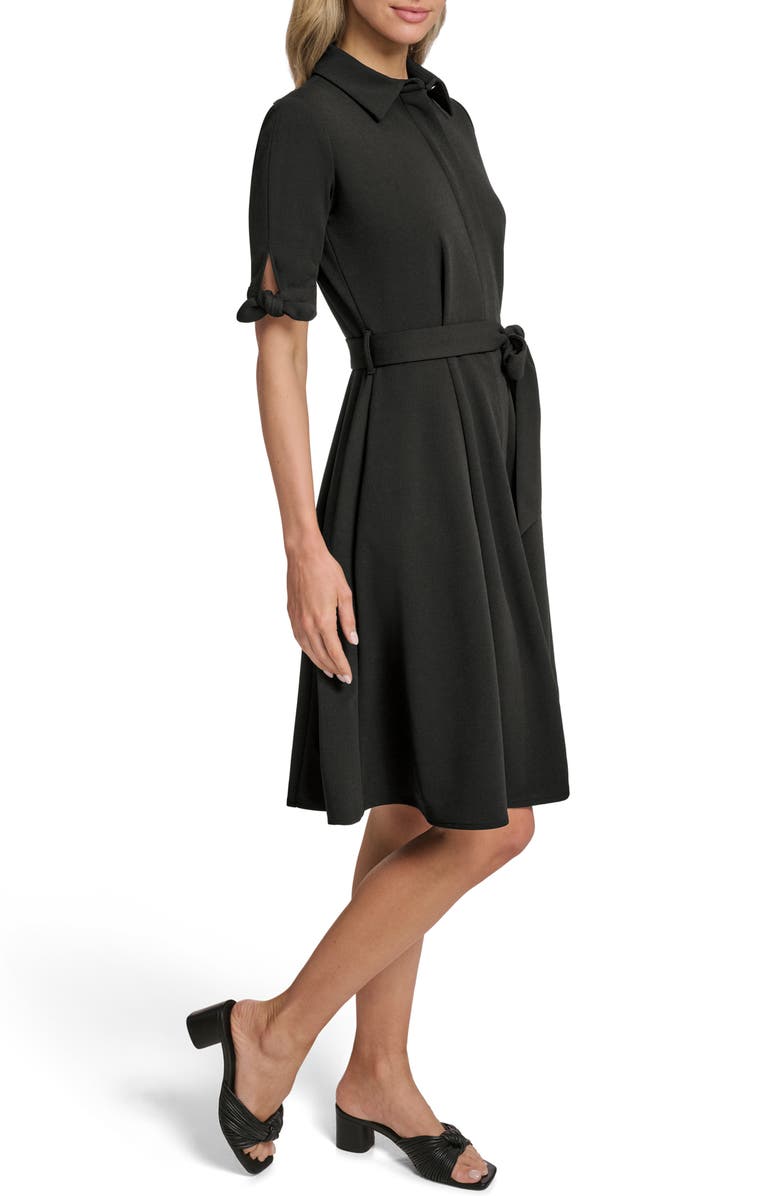 Calvin Klein Tie Sleeve Crepe Shirtdress, Alternate, color, Black
