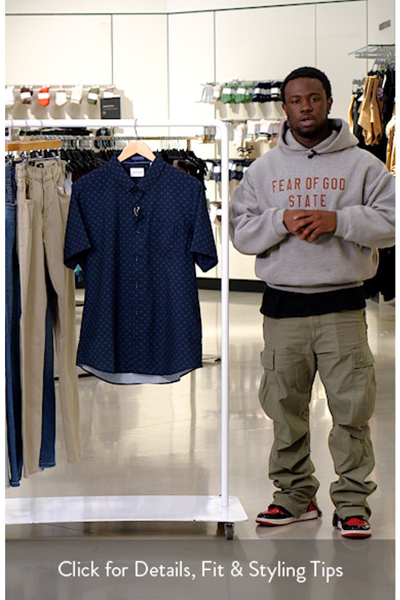 Kanan Diamond Print Short Sleeve Stretch Seersucker Button-Up Shirt video