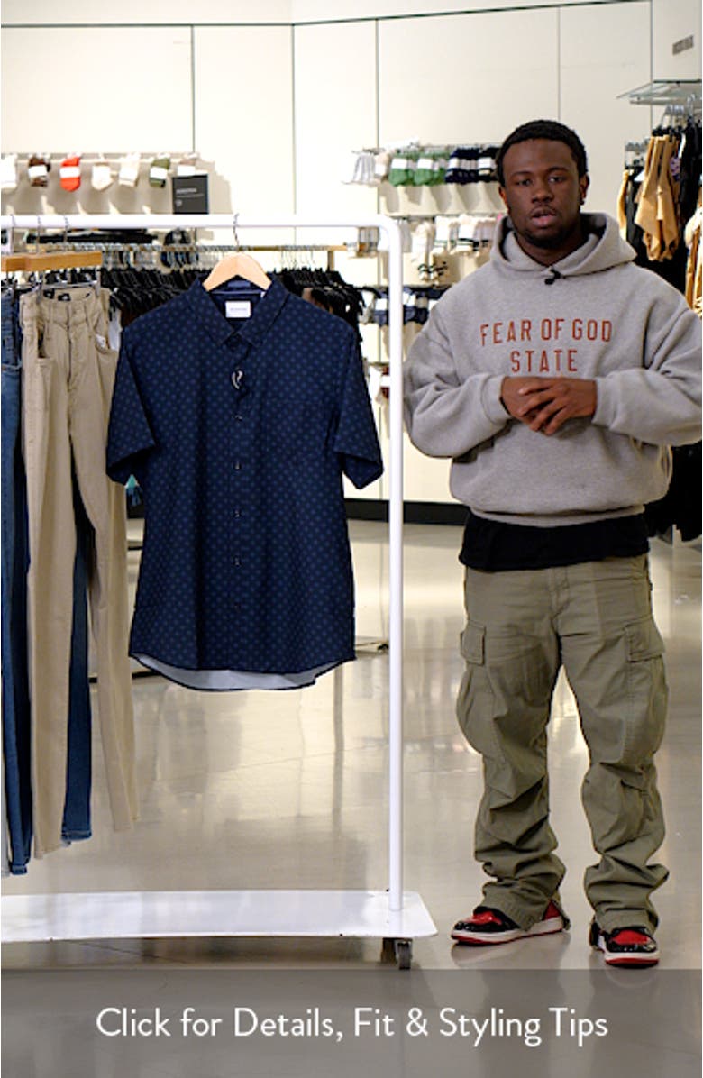 Kanan Diamond Print Short Sleeve Stretch Seersucker Button-Up Shirt, sales video thumbnail