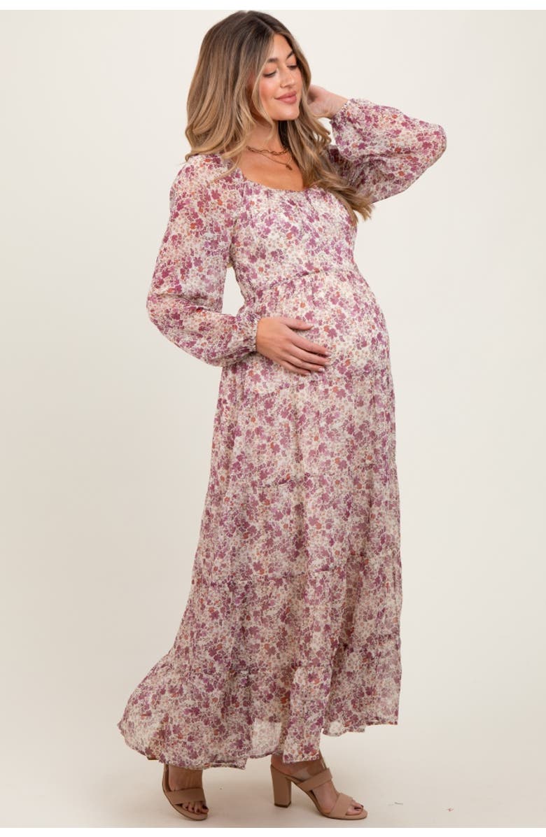 PinkBlush Floral Floral Chiffon Maxi Dress, Alternate, color, Mauve