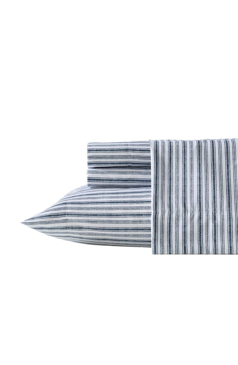 Nautica Lakefront Embossed Stripe Microfiber Comforter, Sheets & Throw Set, Main, color, Dark Blue