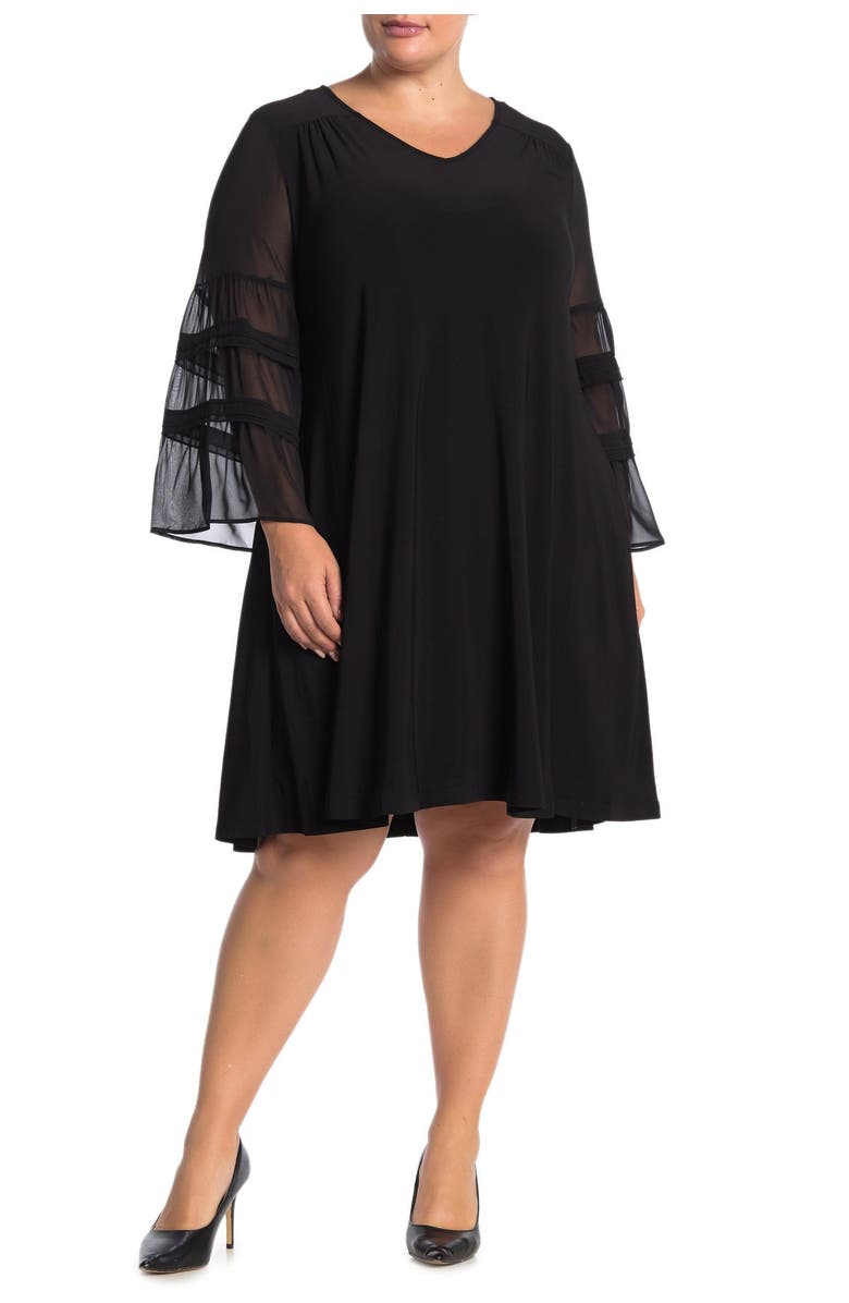 Nina Leonard Chiffon Sleeve Jewel Neck Dress, Main, color, 
