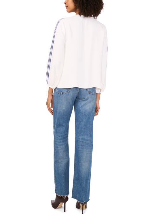 Vince Camuto Stripe Sleeve Detail Top In White