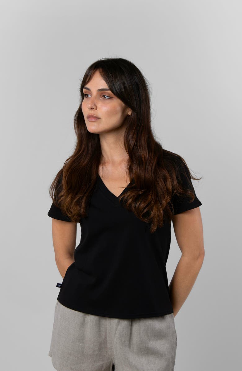 LEISURE LAB Supima V-Neck, Alternate, color, Black