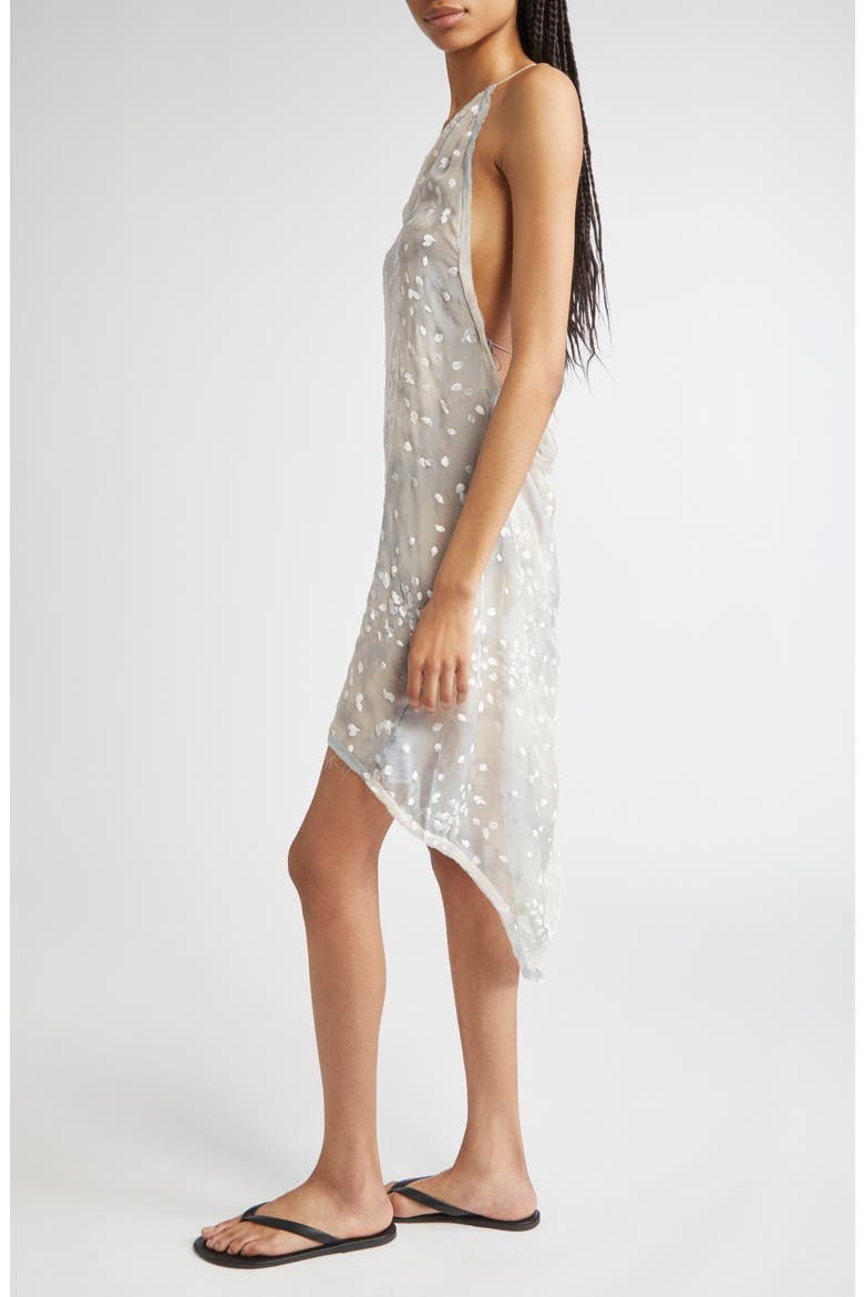 Tea Velvet Devoré Asymmetric Sheer Silk Blend Dress, Alternate, color, LIGHT GREY