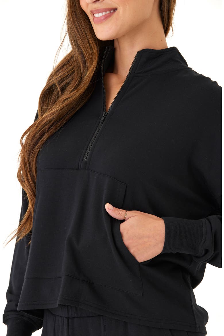 Florynce Feather Fleece Half Zip Sweatshirt, Alternate, color, BLACK