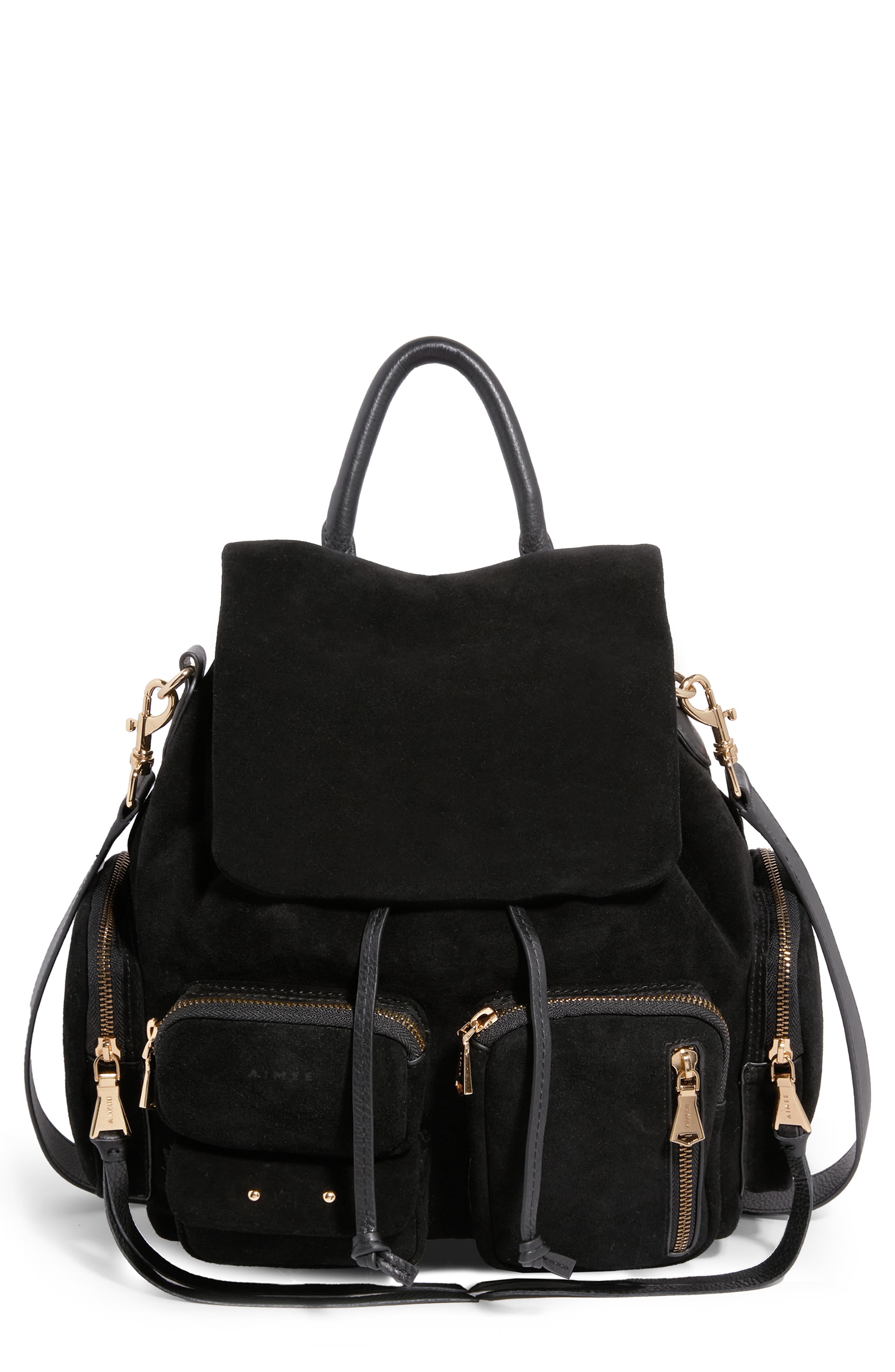 AIMEE Away We Go Backpack, Main, color, Black Suede W Nostalgic Gold