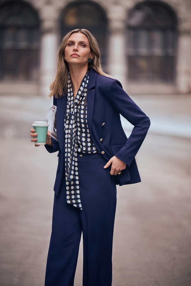 Scuba Crepe Fitted Blazer, Alternate, color, Indigo