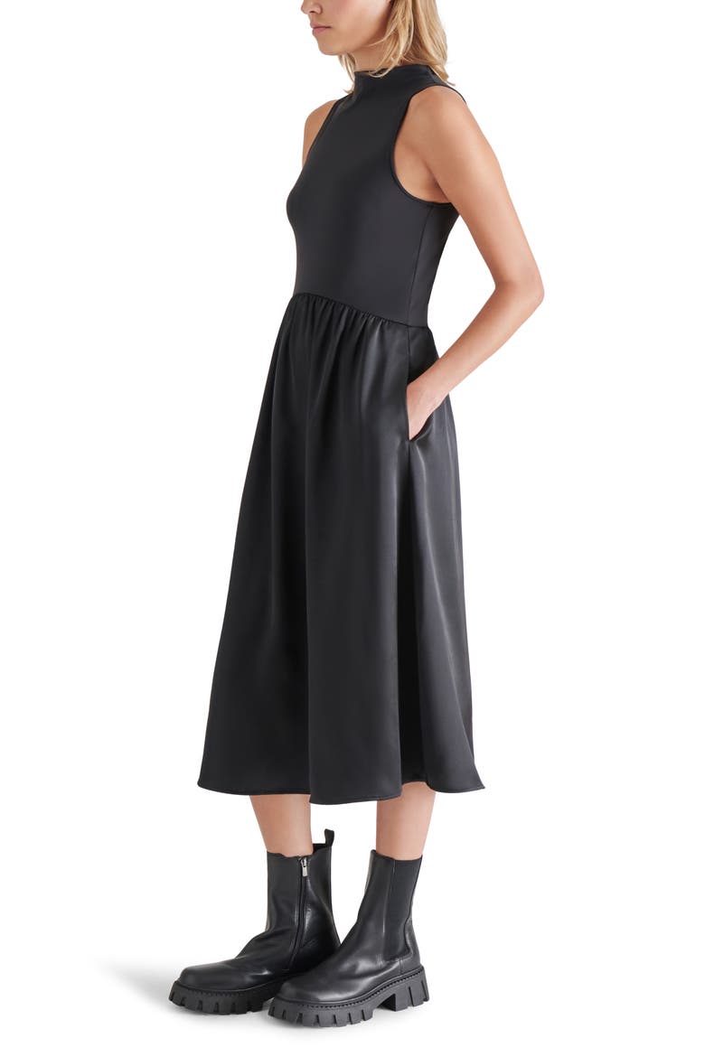 Aradia Mixed Media Midi Dress, Alternate, color, BLACK
