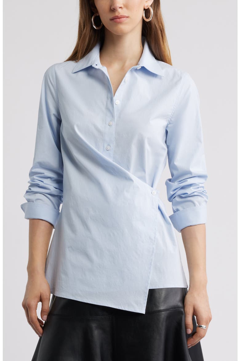 Long Sleeve Wrap Button-Up Shirt, Main, color, BLUE DUSK