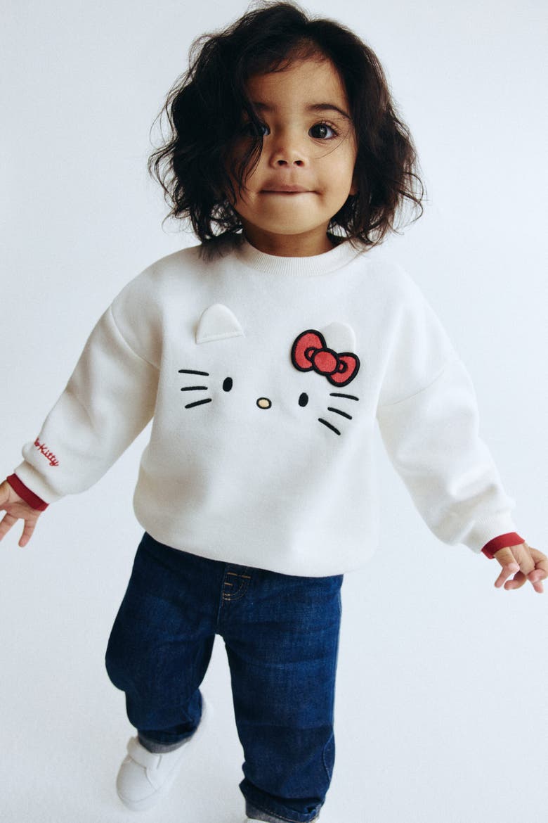 Motif-detail Sweatshirt, Main, color, White/Hello Kitty
