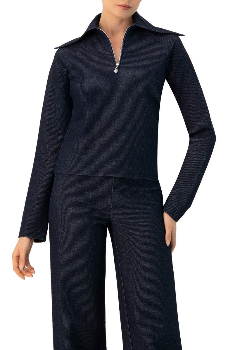 IVONNE Ribbed Knit Sweater with Neckline Zipper, Main, color, Navy Blue