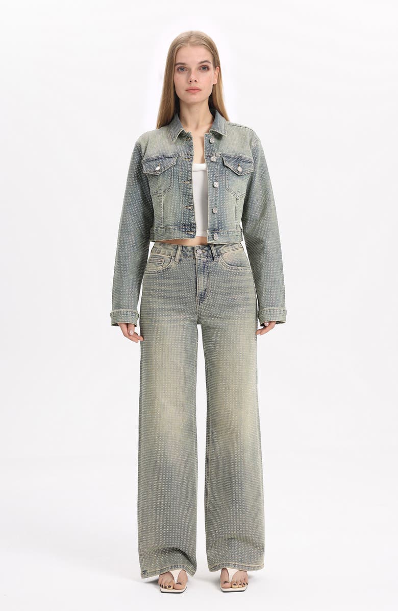 Bayeas Rhinestone Crop Denim Jacket, Alternate, color, Pure Edge