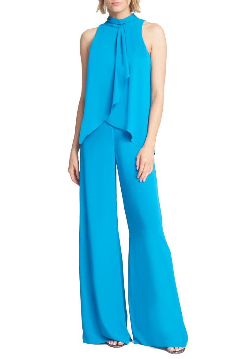 Sleeveless Ruffle Bodice Jumpsuit, Main, color, AQUA