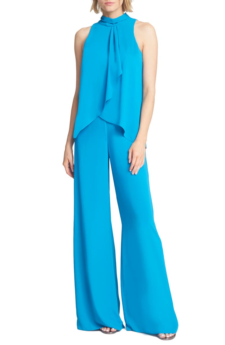 HALSTON Sleeveless Ruffle Bodice Jumpsuit, Main, color, 