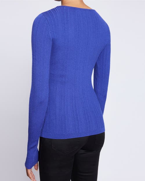 Santorelli Charlene Ribbed Keyhole Knit Top In Violet Blue