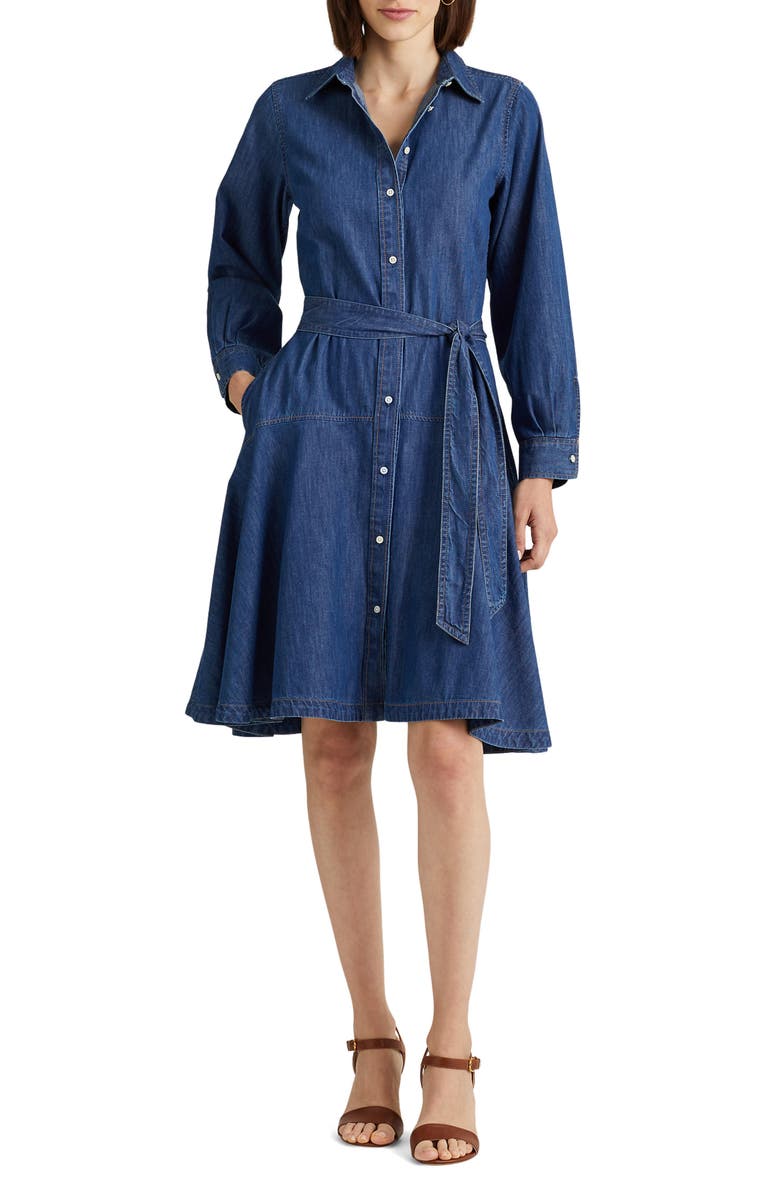 Lauren Ralph Lauren Long Sleeve Belted Denim Shirtdress, Main, color,