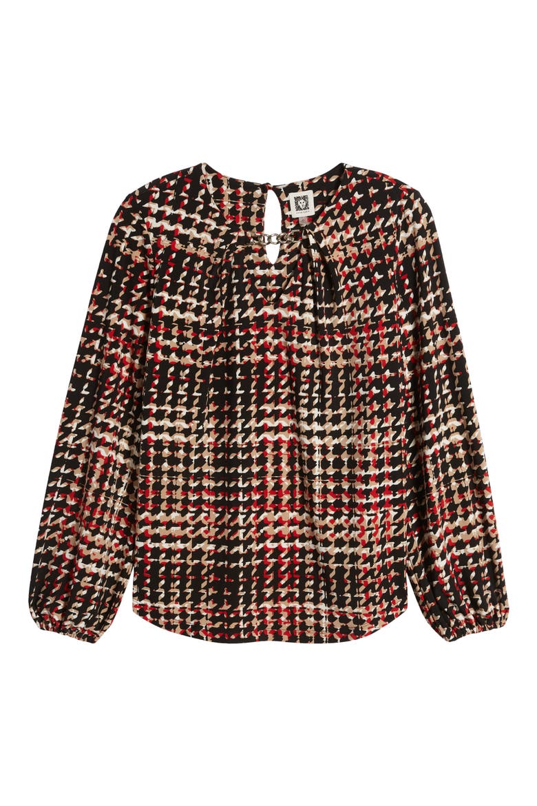 Print Pleat Neck Top, Alternate, color, ANNE BLACK MULTI