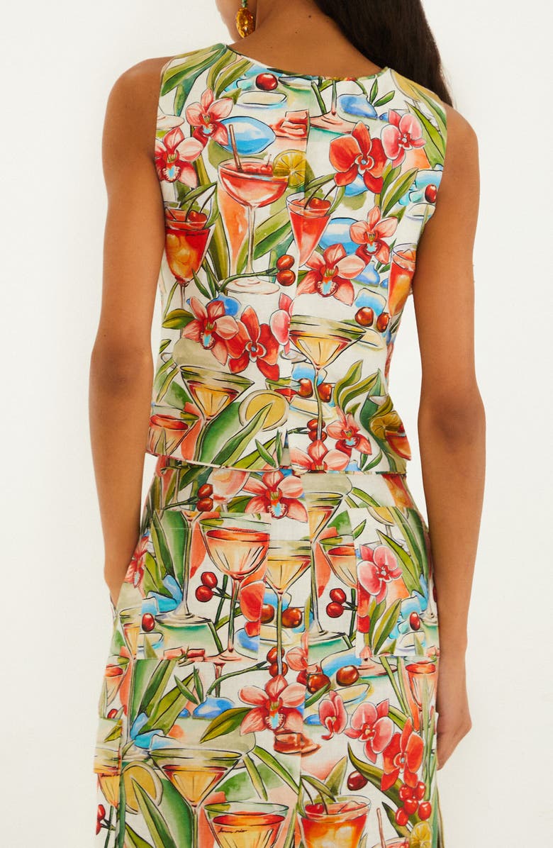 FARM Rio Cocktail Print Linen Vest, Alternate, color, Off-White